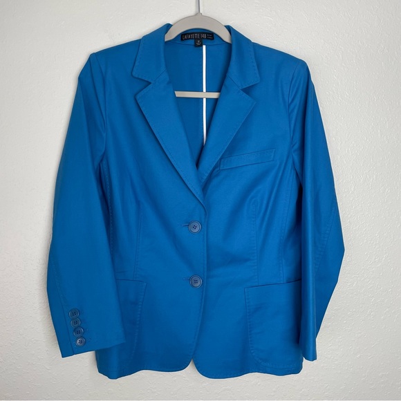 Lafayette 148 cobalt blue stitching cotton blend blazer 12
